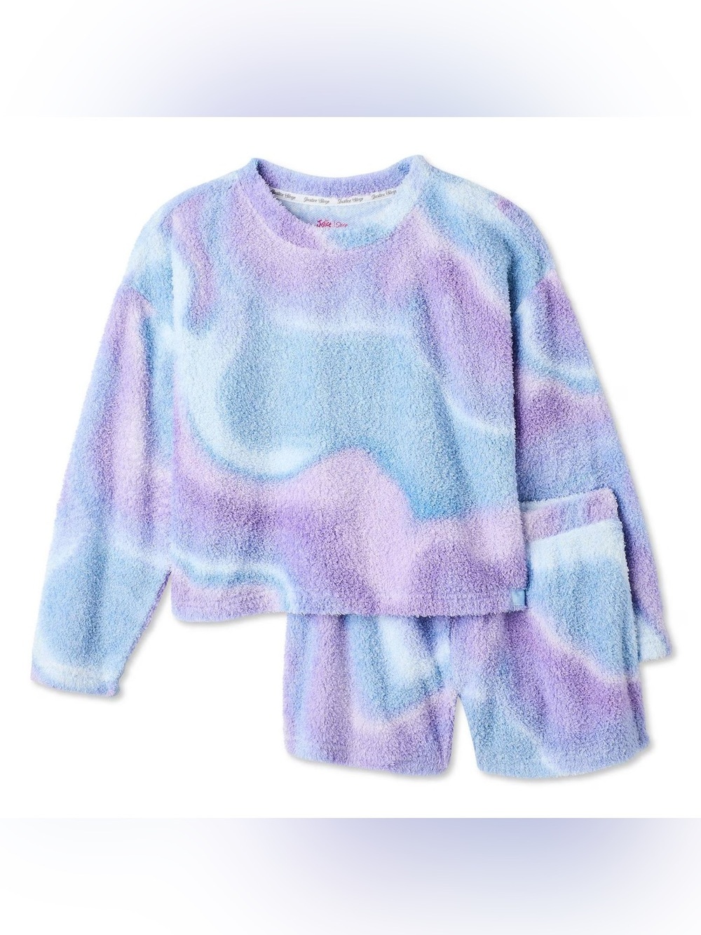 NWT JUSTICE Soft Plush Tie-Dye Blue & Purple Kids Pyjama Set